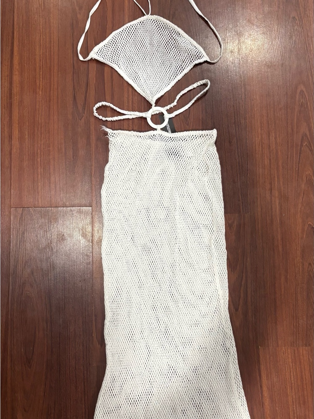 WHITE PrettyLittleThing Halter Cutout Fishnet Maxi Dress